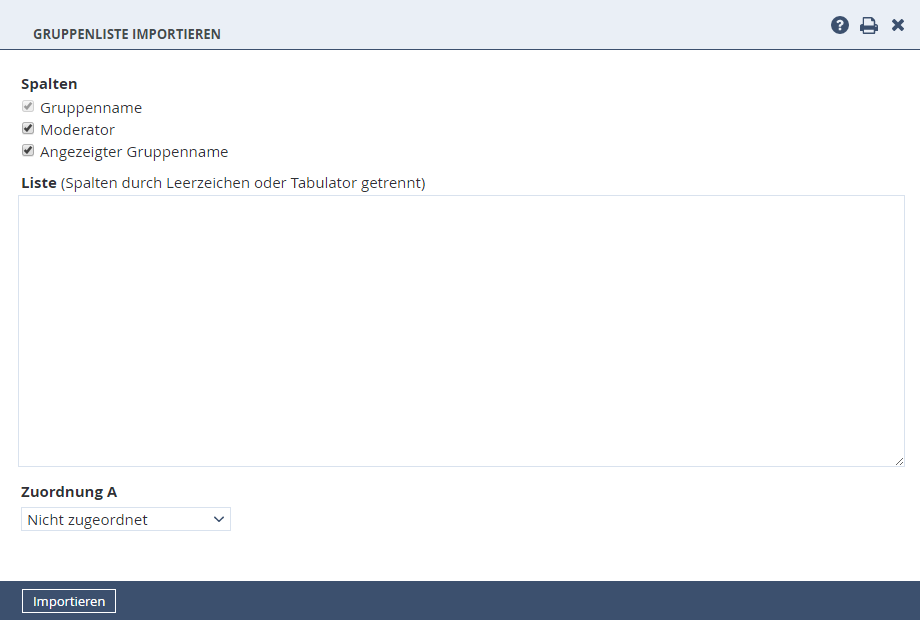 Gruppen ber Listenimport anlegen